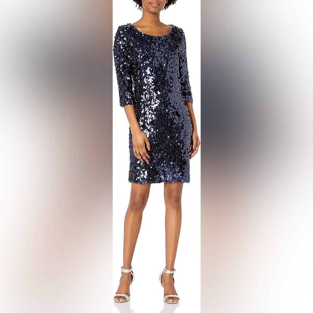 BB DAKOTA: NAVY SEQUIN 3/4 SLEEVE  DRESS SIZE XS